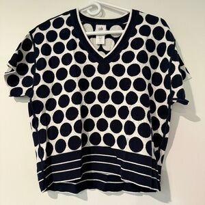 Cabi Volley Polka Dot Pullover Reversible Short Sleeve Sweater